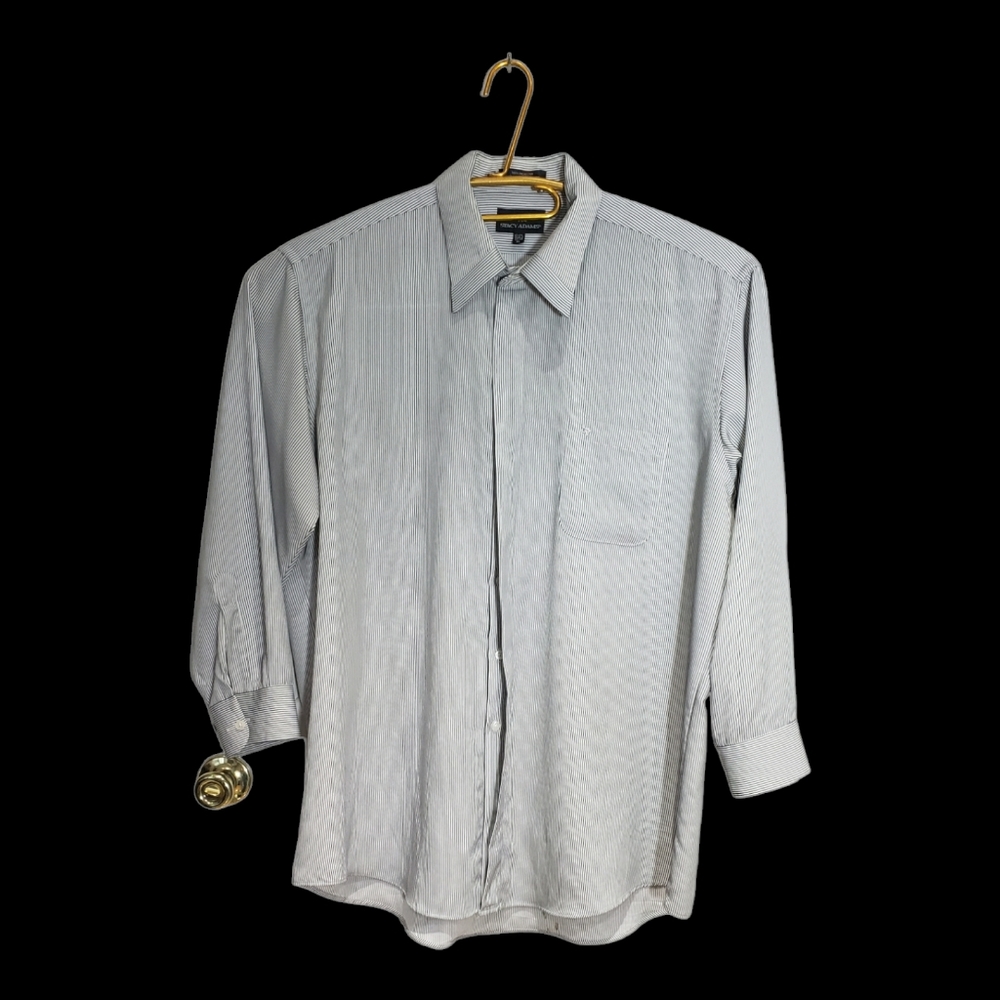 Stacy Adams Men's B&W Long Sleeve Pinstriped Shirt Size XL